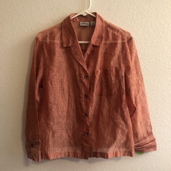 chico's Peach Button Down Top Size 1 - Picture 1 of 8